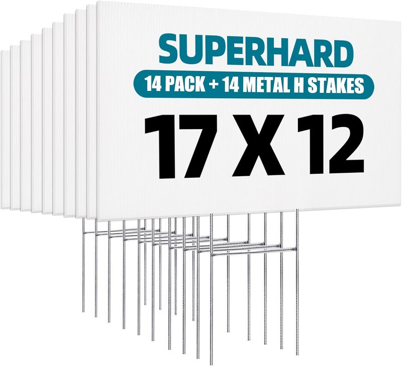 USCNC 14 Pack Lawn Signs Corrugated Plastic 17x12 Inches Blank Yard Signs with Stakes for Yard Sale Sign Outdoor, Garage Sale, Open House, Estate Sale, Guidepost, Birthday Party - Image 1
